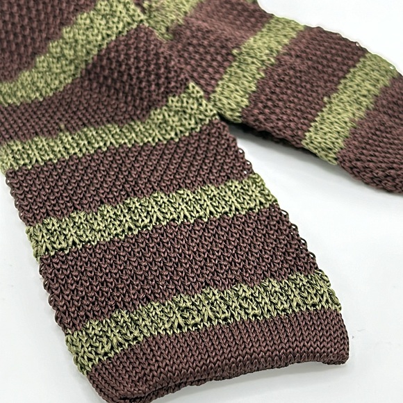 Brooks brothers brown green striped thin silk tie preppy grandpa core - Picture 2 of 4
